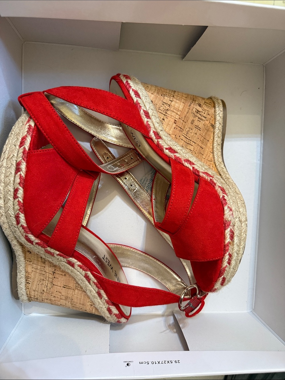 Nine West Red Suede Espadrille Cork Wedge Sandals